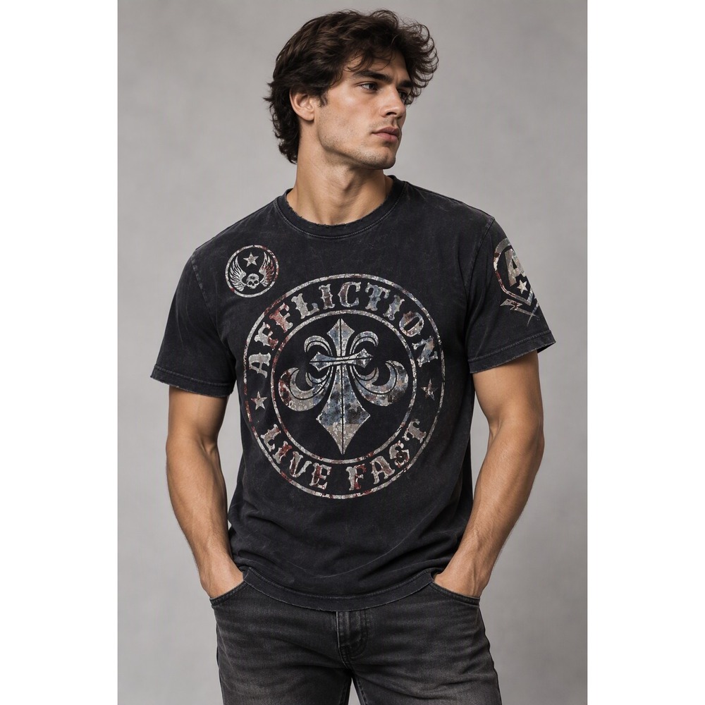 Affliction Live Fast T-Shirt Mens M Black Distressed Y2K Grunge Biker Goth